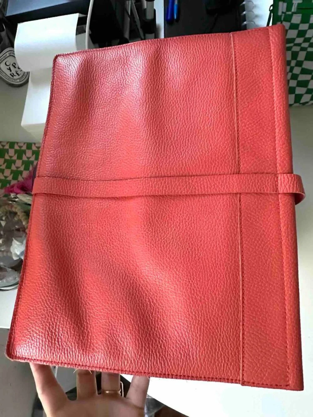 Beautiful CUYANA pebbled leather Laptop Document Flap Sleeve gold hardware Coral